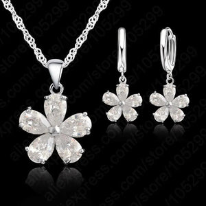 925 Silver CZ Crystal Wedding Jewelry Set