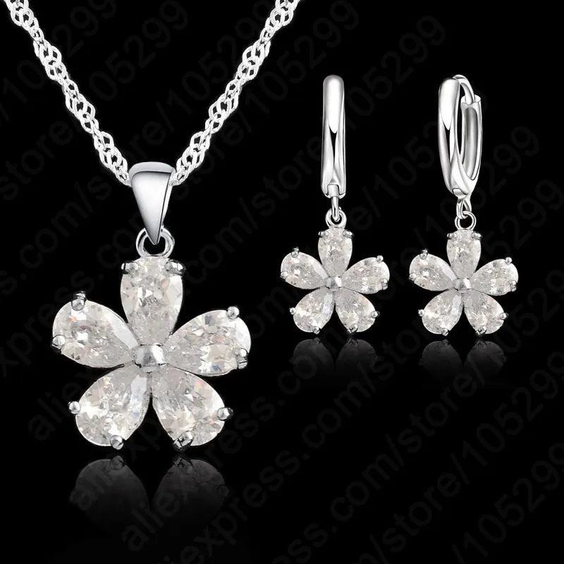 925 Silver CZ Crystal Wedding Jewelry Set