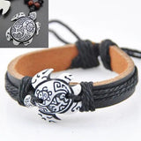 Hawaiian Style Surfing Sea Turtles Pendant Necklace Leather Bracelets Set