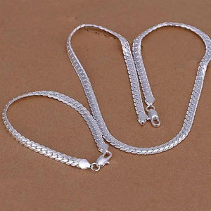S085 Fine Silver Plated Jewelry Sets 5MM Flat