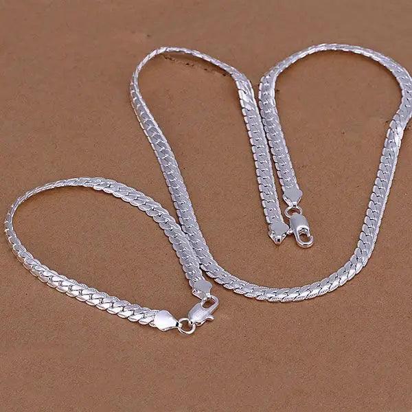 S085 Fine Silver Plated Jewelry Sets 5MM Flat