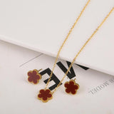 Stainless Steel 18K Plated Women's Clover Flower Set