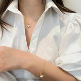 925 Silver Shell Love Bracelet Necklace Set for Women, Gift Jewelry