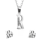 R Letter Necklace Earring Set Crystal Stone Jewelry Gift Women