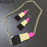 Acrylic HipHop Pendant Necklace Lipstick Earrings Set