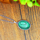 Vintage Malachite Necklace Earrings Set, Stainless Steel Chain Gift
