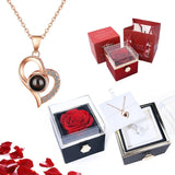 Projection Necklace Set with Flip Rose 100 Languages I Love You Heart Pendant