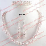 Pink AB Crystal Glass Beads Jewelry Set Necklace, Earring and Bracelet