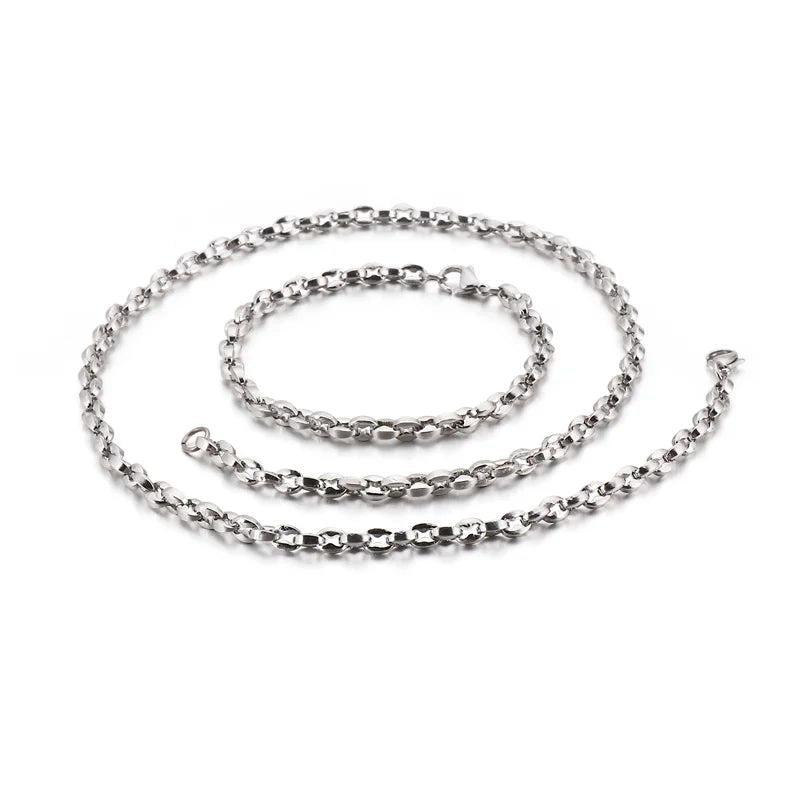 HaoYi Stainless Steel Coffee Bean Chain Bracelet Necklace Set For Men