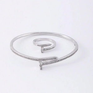 Women's 14K Plated Copper Zirconium Bracelet Ring Set