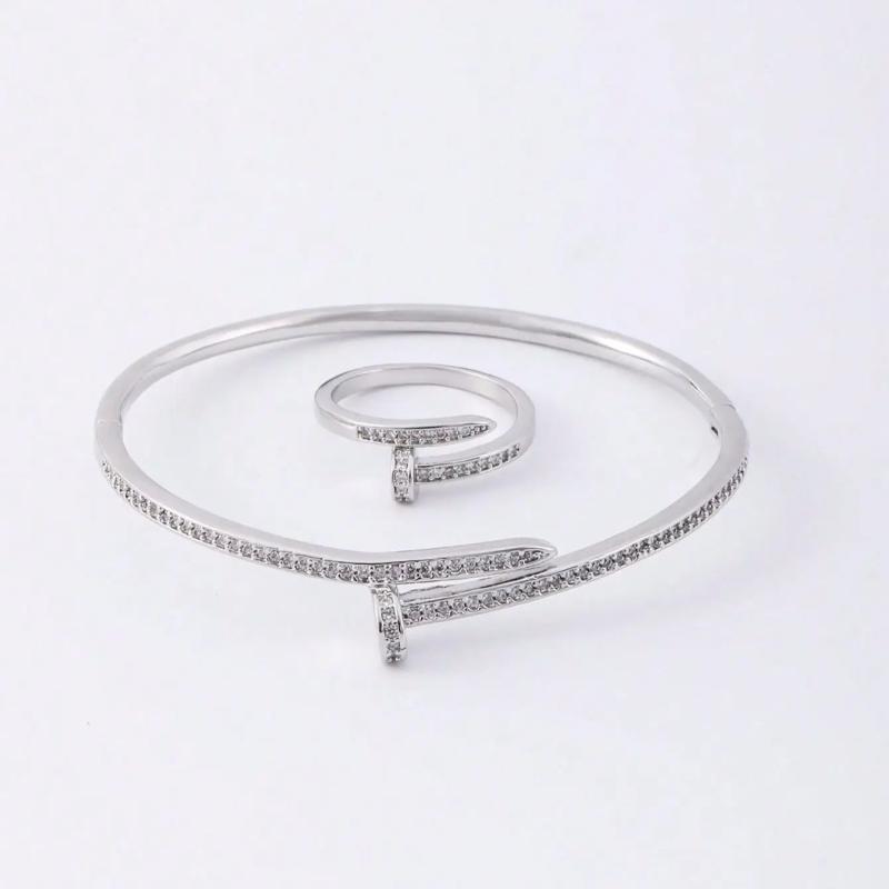 Women's 14K Plated Copper Zirconium Bracelet Ring Set