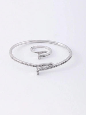 Women's 14K Plated Copper Zirconium Bracelet Ring Set