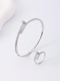 Women's 14K Plated Copper Zirconium Bracelet Ring Set