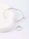 Women's 14K Plated Copper Zirconium Bracelet Ring Set