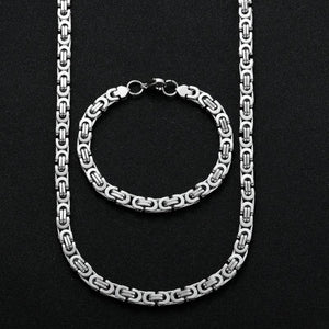 6MM 316L Titanium Steel Flat Imperial Chain Necklace Bracelet Set