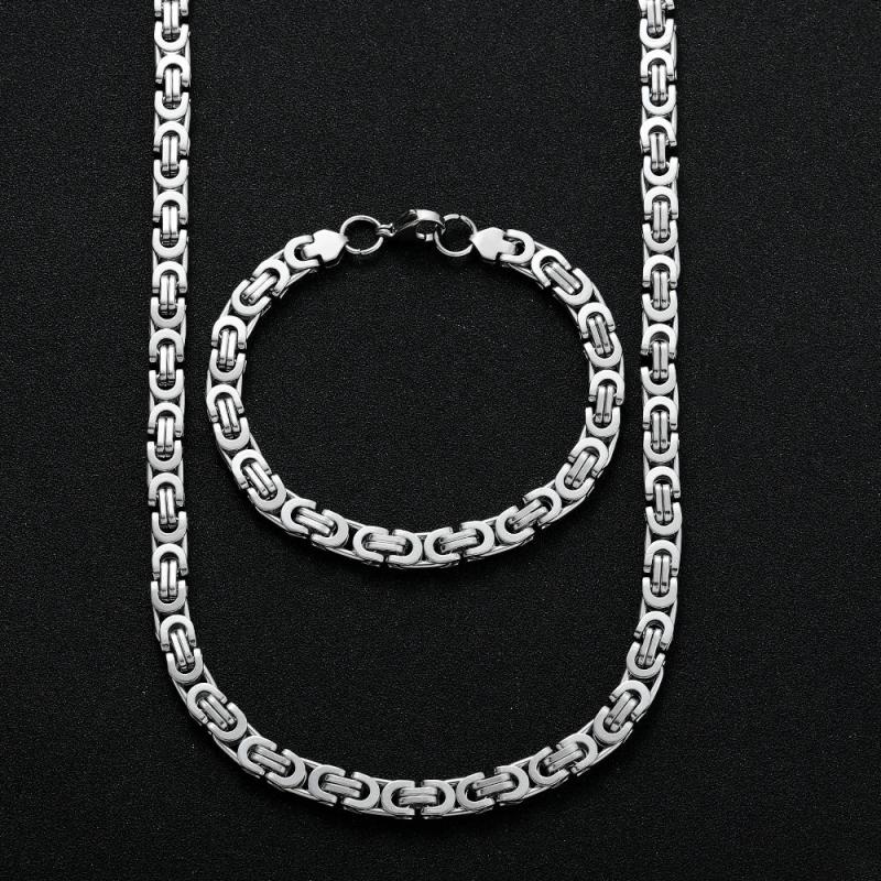 6MM 316L Titanium Steel Flat Imperial Chain Necklace Bracelet Set