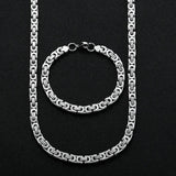 6MM 316L Titanium Steel Flat Imperial Chain Necklace Bracelet Set