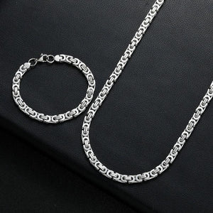 6MM 316L Titanium Steel Flat Imperial Chain Necklace Bracelet Set