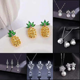 Zircon Micro Inlay Pineapple Necklace Earrings Jewelry Set