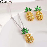 Zircon Micro Inlay Pineapple Necklace Earrings Jewelry Set