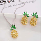 Zircon Micro Inlay Pineapple Necklace Earrings Jewelry Set