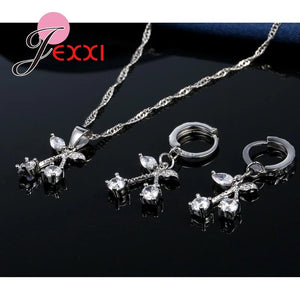 925 Silver Crystal Pendant Set Wedding Party Jewelry