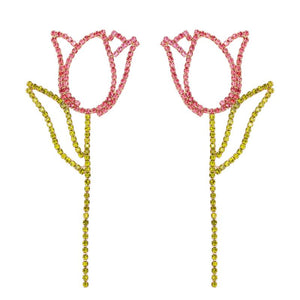 Rhinestone Tulip Flower Necklace Earrings Set