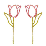 Rhinestone Tulip Flower Necklace Earrings Set