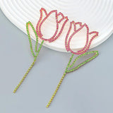 Rhinestone Tulip Flower Necklace Earrings Set
