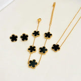 Stainless Steel Plant Five Leaf Flower Jewelry Set