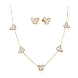 Stainless Steel Butterfly Pearl Necklace and Shell Clavicle Chain Set
