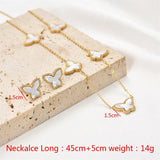 Stainless Steel Butterfly Pearl Necklace and Shell Clavicle Chain Set