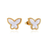 Stainless Steel Butterfly Pearl Necklace and Shell Clavicle Chain Set