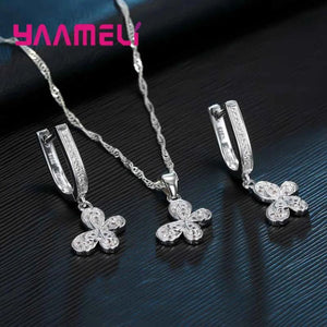 925 Silver Butterfly Jewelry Set CZ Bridal Necklace Earrings