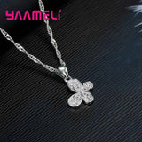 925 Silver Butterfly Jewelry Set CZ Bridal Necklace Earrings