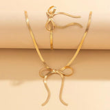 Retro Tassels Bow Choker Necklace Set Stainless Steel Snake Chain
