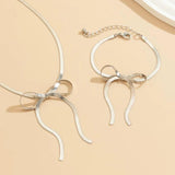 Retro Tassels Bow Choker Necklace Set Stainless Steel Snake Chain
