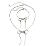 Retro Tassels Bow Choker Necklace Set Stainless Steel Snake Chain