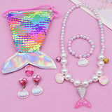 Mermaid Accessories Jewelry Set Sequins Purse Necklace Bracelet Earrings
