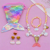 Mermaid Accessories Jewelry Set Sequins Purse Necklace Bracelet Earrings