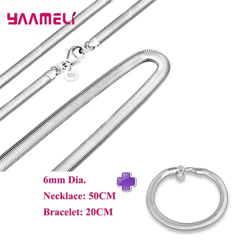 925 Silver Jewelry Set Chain Necklace Bracelet Heavy Smooth Snake Cross