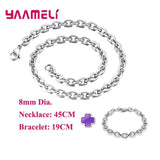 925 Silver Jewelry Set Chain Necklace Bracelet Heavy Smooth Snake Cross