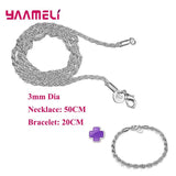 925 Silver Jewelry Set Chain Necklace Bracelet Heavy Smooth Snake Cross