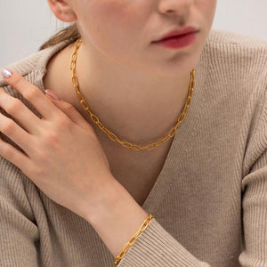 Hollow Stainless Steel Thread Chain Necklace Bracelet Set for Women