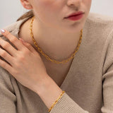 Hollow Stainless Steel Thread Chain Necklace Bracelet Set for Women