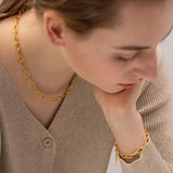 Hollow Stainless Steel Thread Chain Necklace Bracelet Set for Women