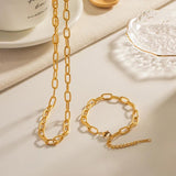 Hollow Stainless Steel Thread Chain Necklace Bracelet Set for Women