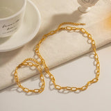 Hollow Stainless Steel Thread Chain Necklace Bracelet Set for Women