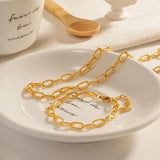 Hollow Stainless Steel Thread Chain Necklace Bracelet Set for Women