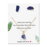 Irregular Raw Stone Pendant Necklace Quartz Ear Studs Healing Jewelry Set